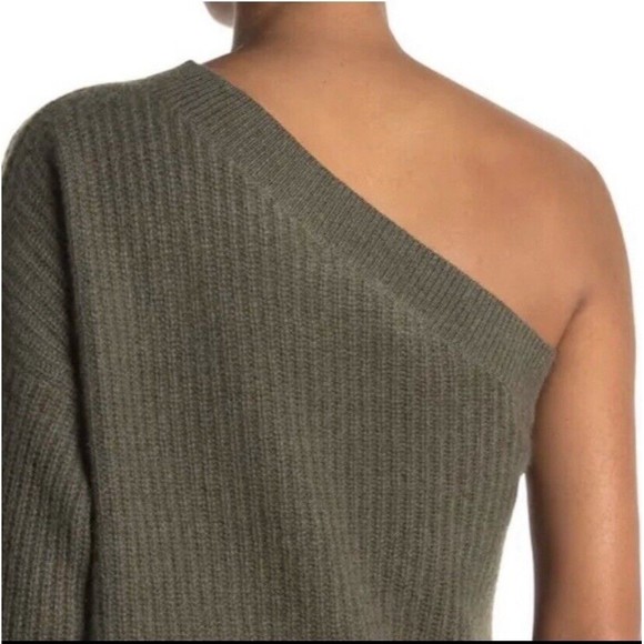 360 CASHMERE Lena One-Shoulder 100% Cashmere Sweater in Olive Size Small NWT - Picture 6 of 7